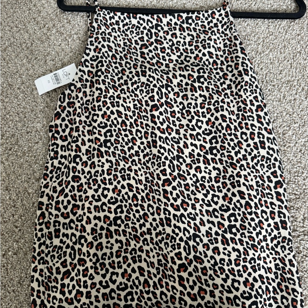 LOFT Cream Leopard Print Tank Top with Black and Rust Spots